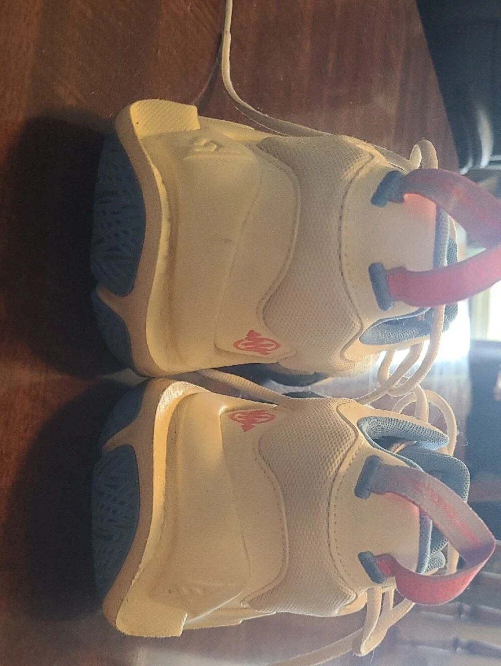 Nike White Sneakers with Light Blue Soles and Coral Swoosh DM0825-103